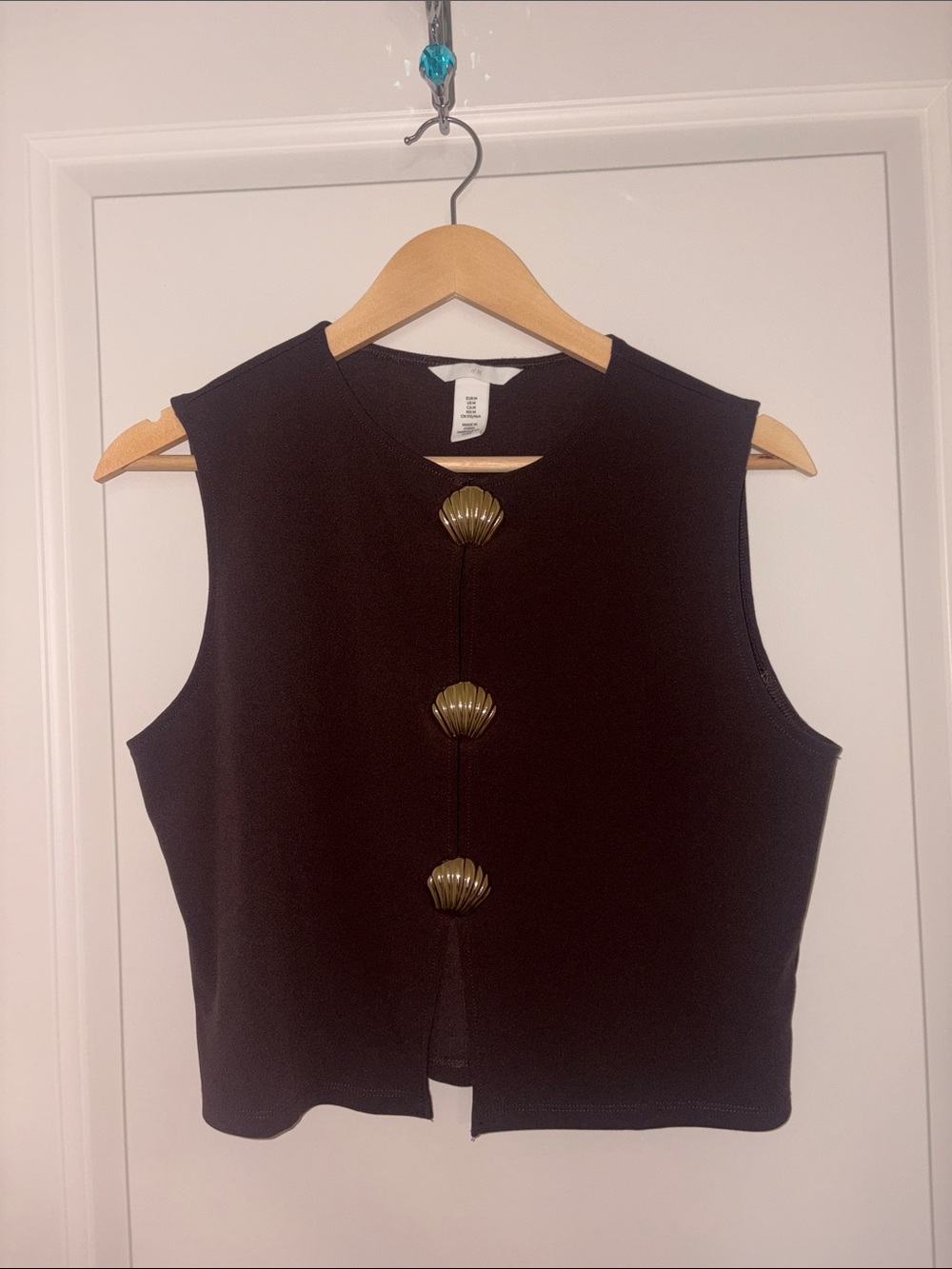 H&M Black Sleeveless Crop Top with Gold Shell Buttons